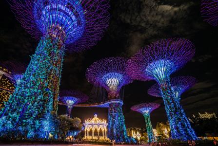 新加坡点亮在晚上全高清壁纸和背景图像