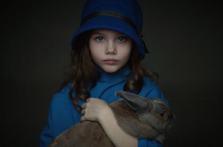 兔全高清壁纸和背景的小女孩