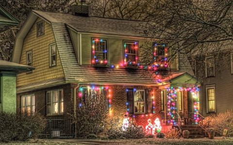 房子与圣诞灯全高清壁纸和背景图像