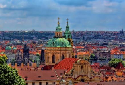 在布拉格圣尼古拉斯教堂城市景观全高清壁纸和背景图像