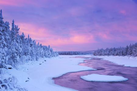 粉红色的冬季日落5k视网膜超高清壁纸和背景