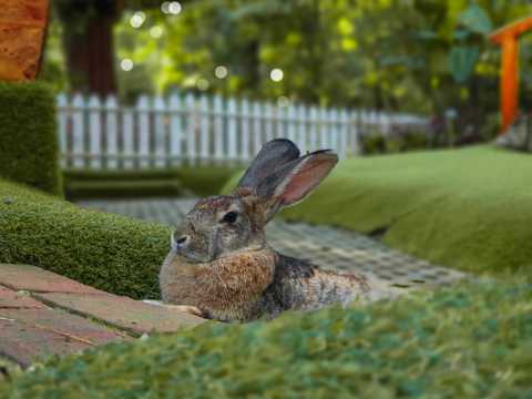 后院草场上乖巧的兔子图片